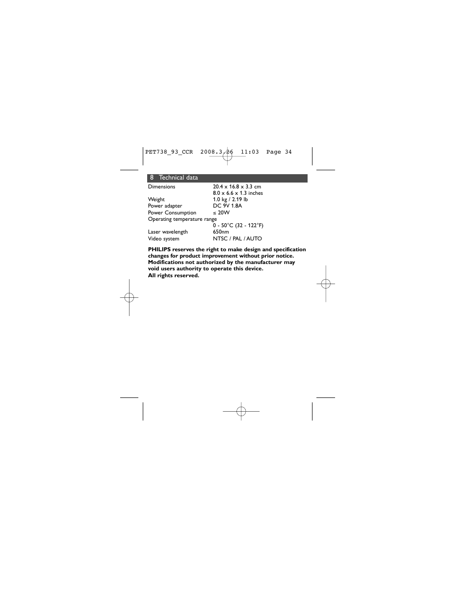 Philips PET738 User Manual | Page 33 / 35