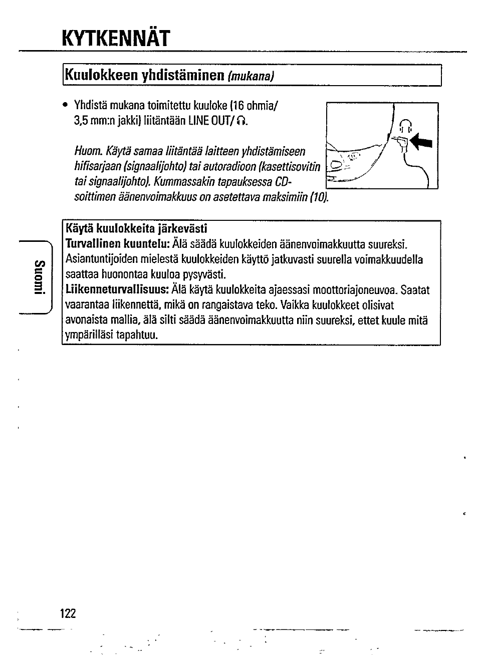 Kuulokkeen yhdistäminen (тикапа), Kytkennat, Kuulokkeen yhdistäminen | Philips AZ7372 User Manual | Page 10 / 20