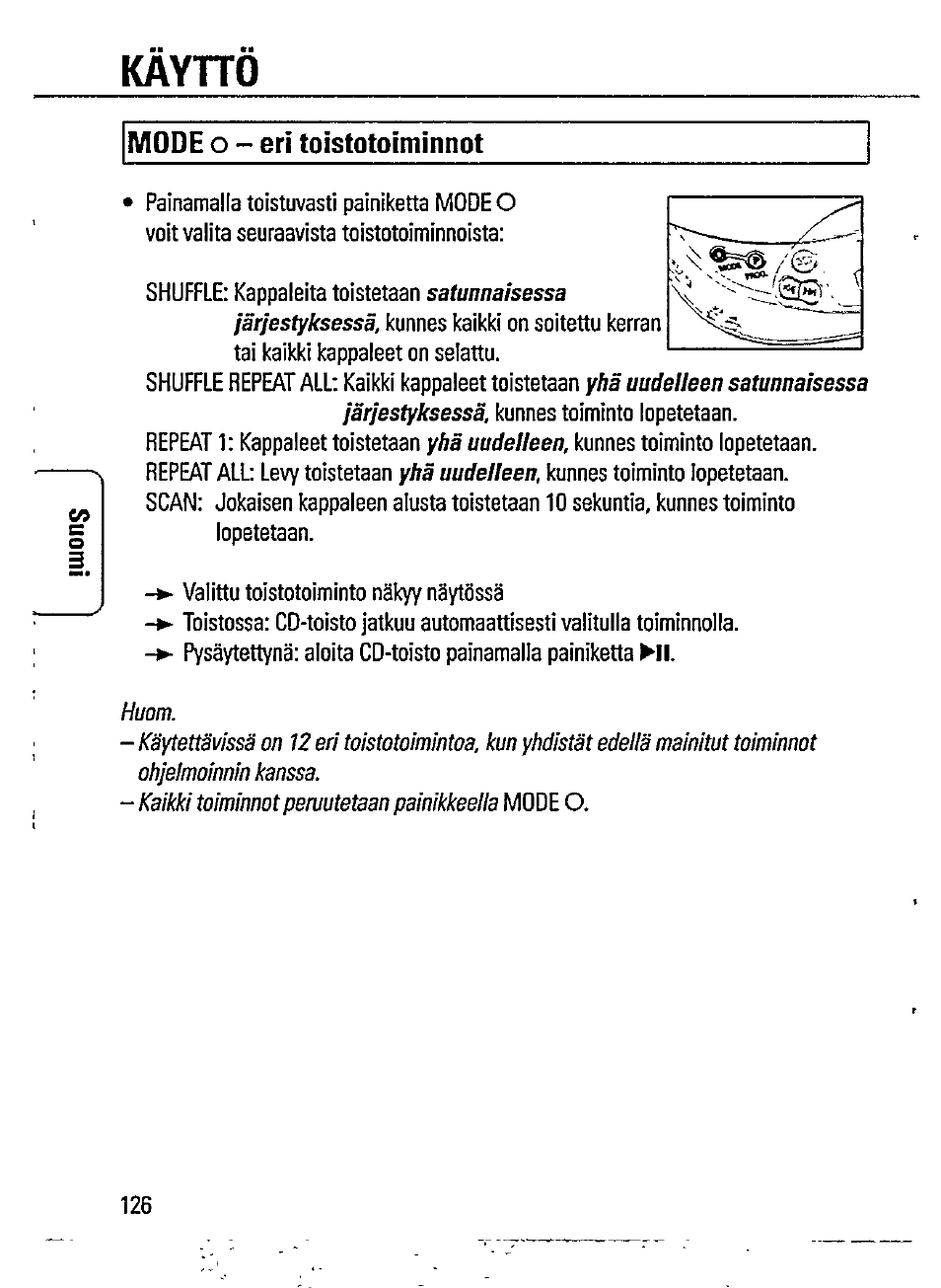 Mode o - eri toistotoiminnot, Kayho, Mode | Eri toistotoiminnot | Philips AZ7372 User Manual | Page 14 / 20