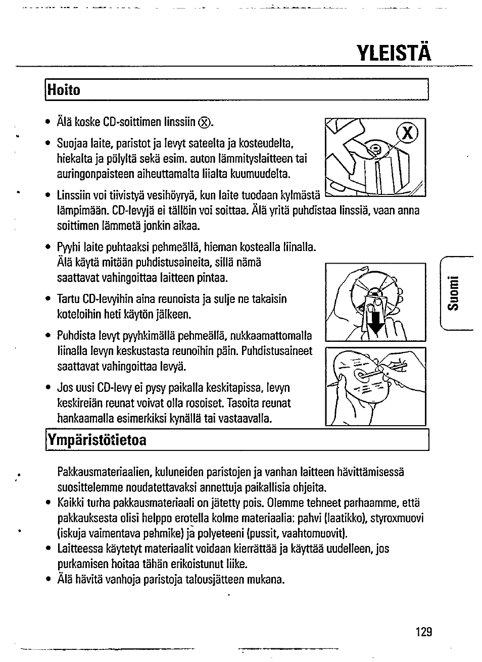 Hoito, Yleista, Ymparistoîietoa | Philips AZ7372 User Manual | Page 17 / 20