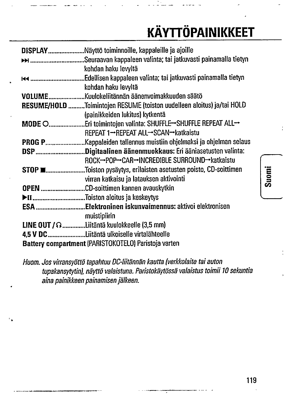 Kayhopainikkeet | Philips AZ7372 User Manual | Page 7 / 20