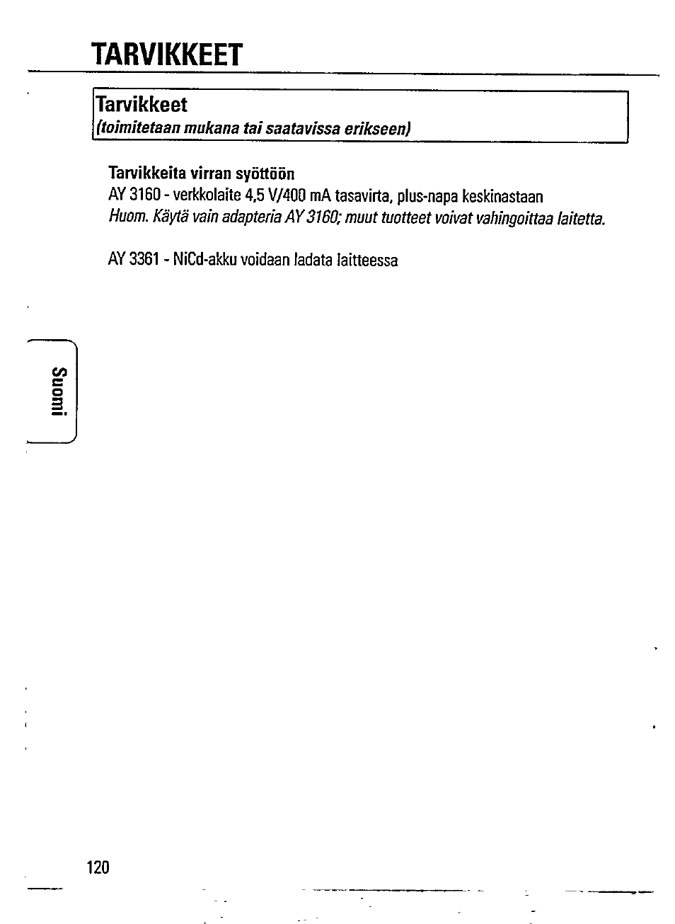Tarvikkeet | Philips AZ7372 User Manual | Page 8 / 20