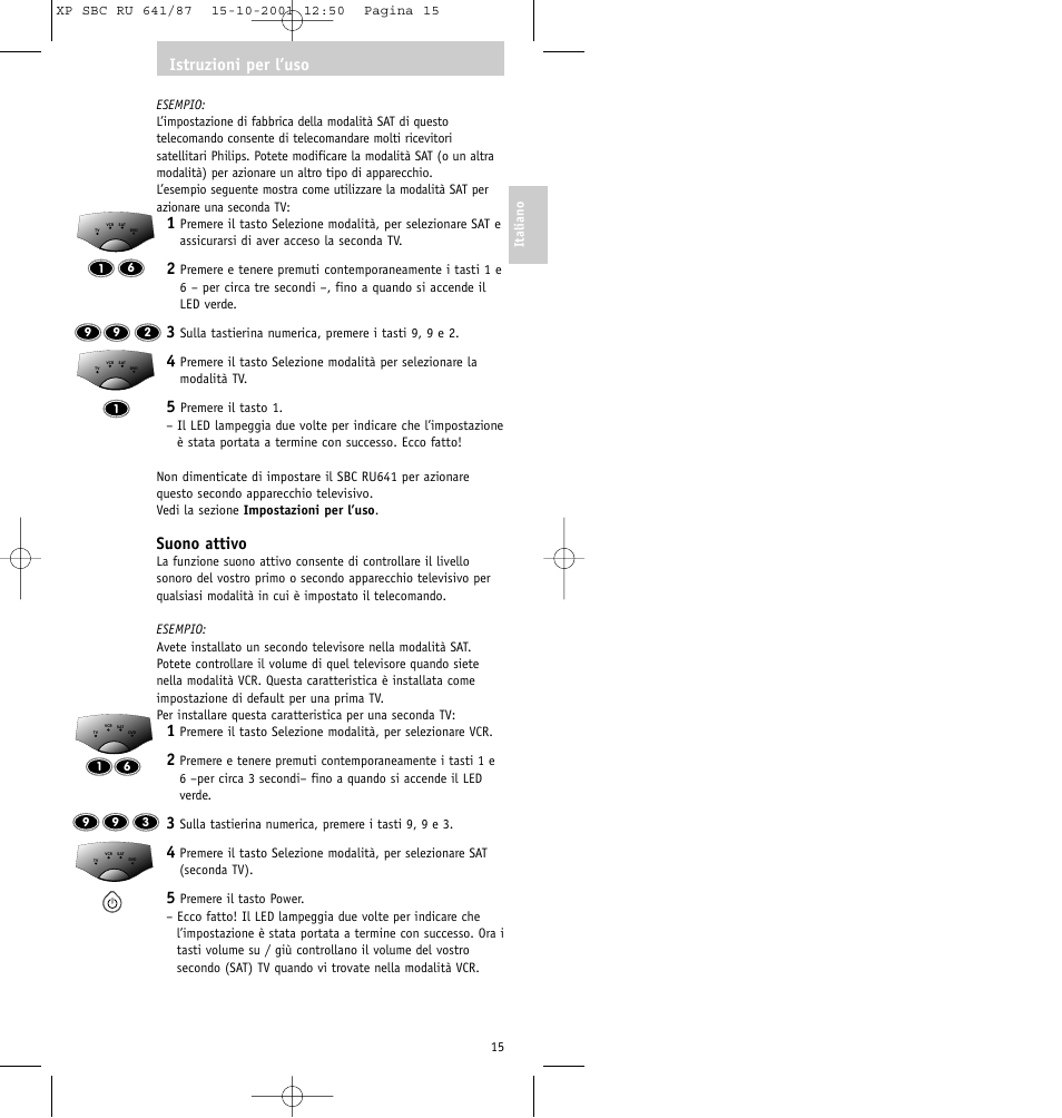 Suono attivo, Istruzioni per l’uso | Philips RU641/87 User Manual | Page 15 / 80