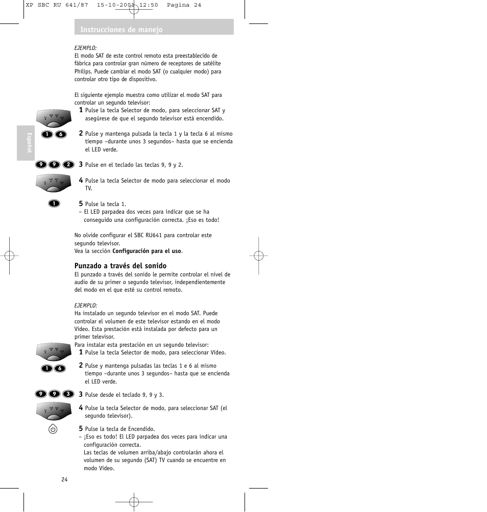 Punzado a través del sonido, Instrucciones de manejo | Philips RU641/87 User Manual | Page 24 / 80