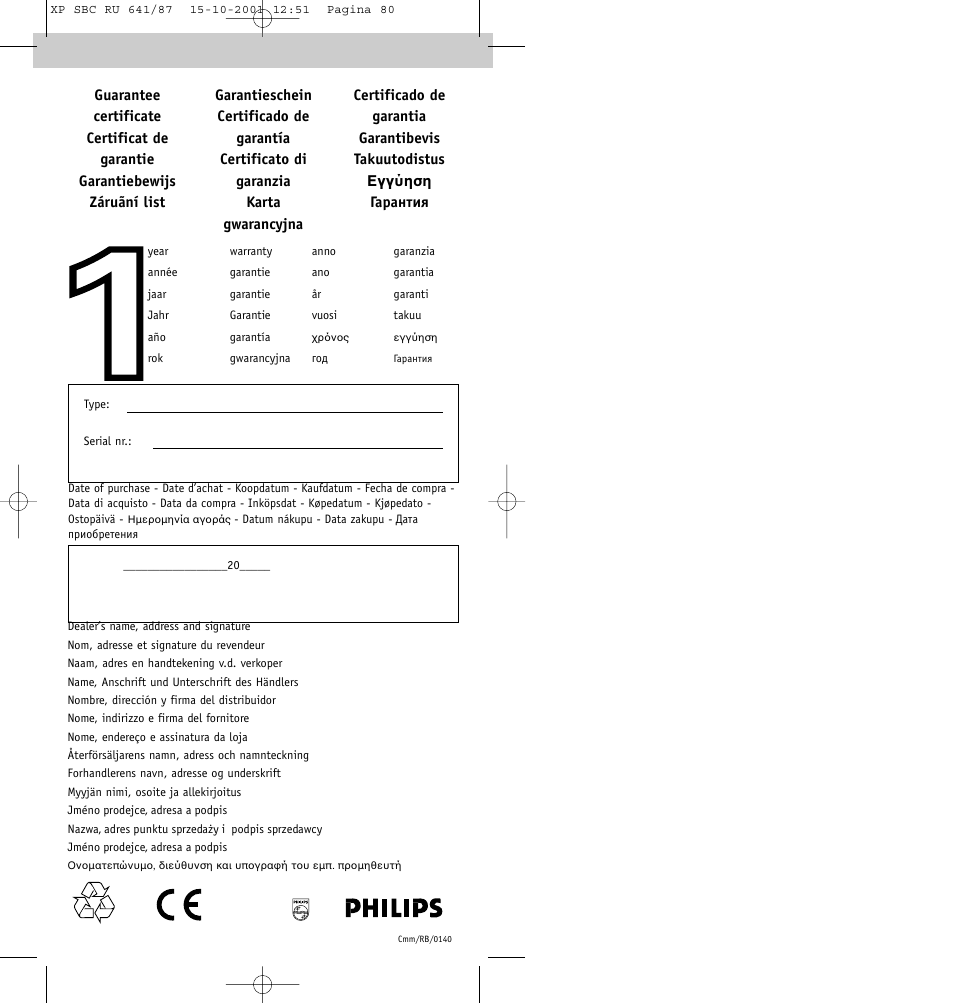 Philips RU641/87 User Manual | Page 80 / 80