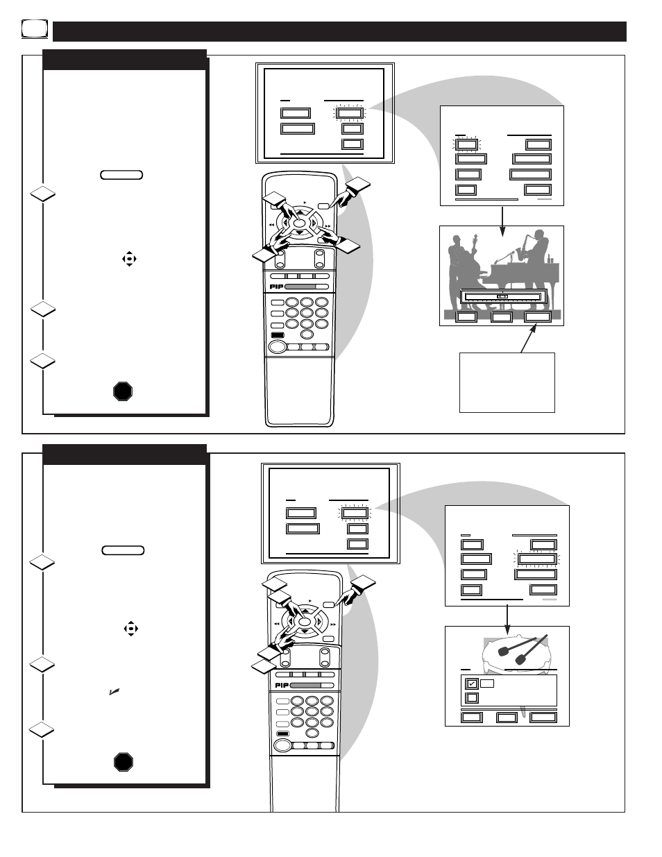 Ound, Ontrol, Djustments | Stop | Philips 8P5431C User Manual | Page 20 / 50