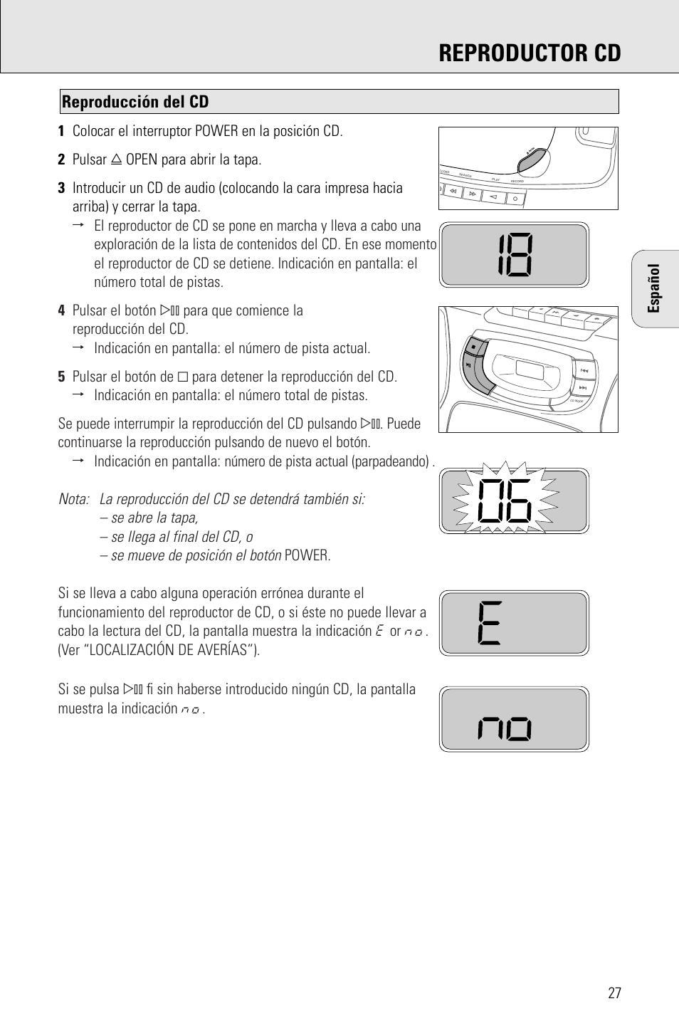 Reproductor cd, Reproducción del cd | Philips AZ 1009 User Manual | Page 27 / 116