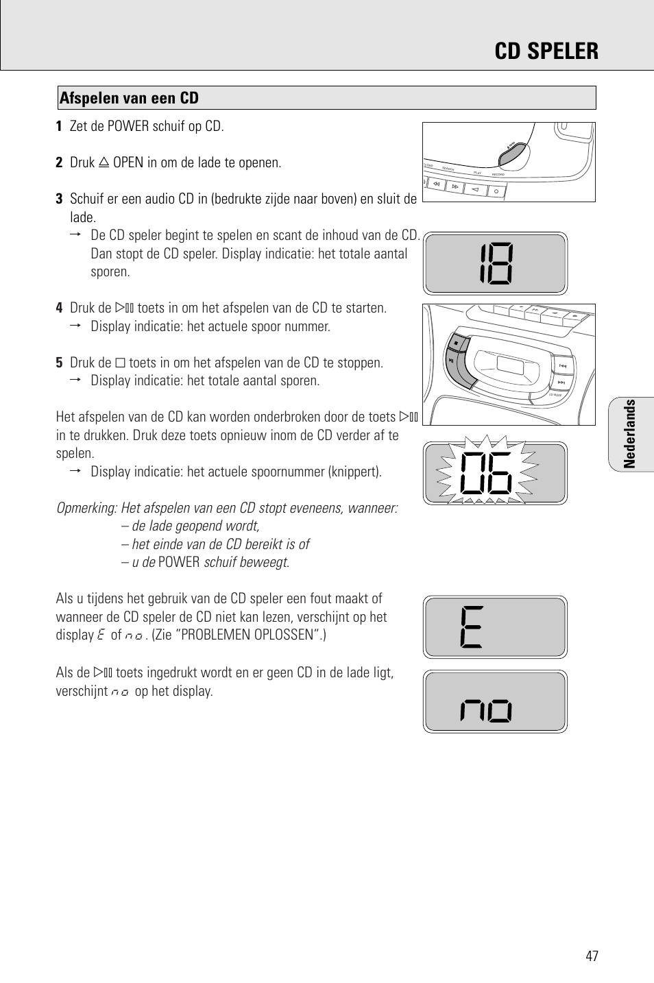 Cd speler, Afspelen van een cd, Schuif beweegt | Power | Philips AZ 1009 User Manual | Page 47 / 116