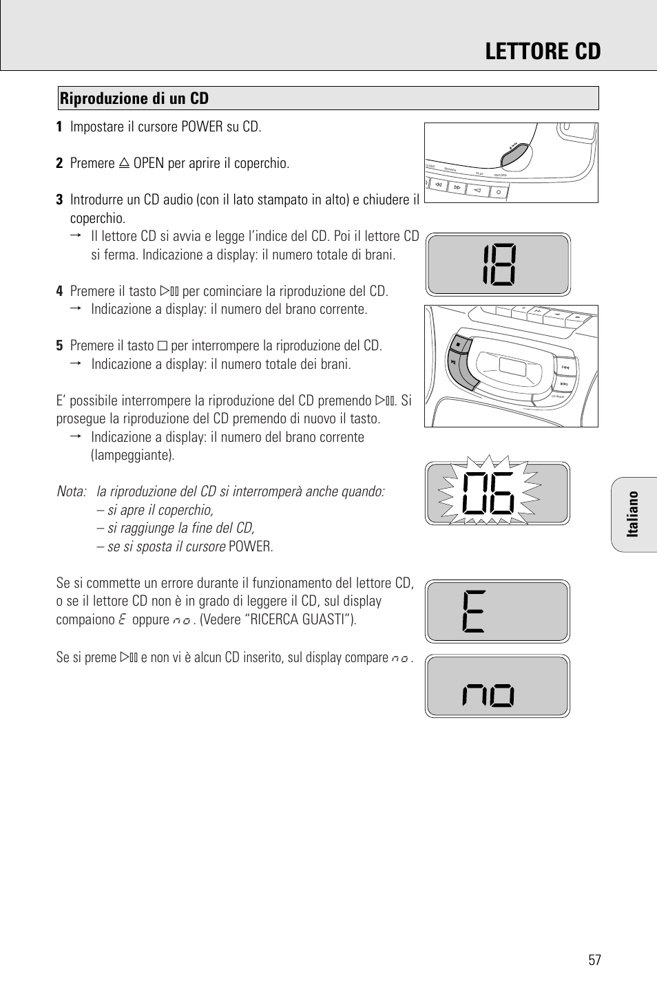 Lettore cd, Riproduzione di un cd | Philips AZ 1009 User Manual | Page 57 / 116