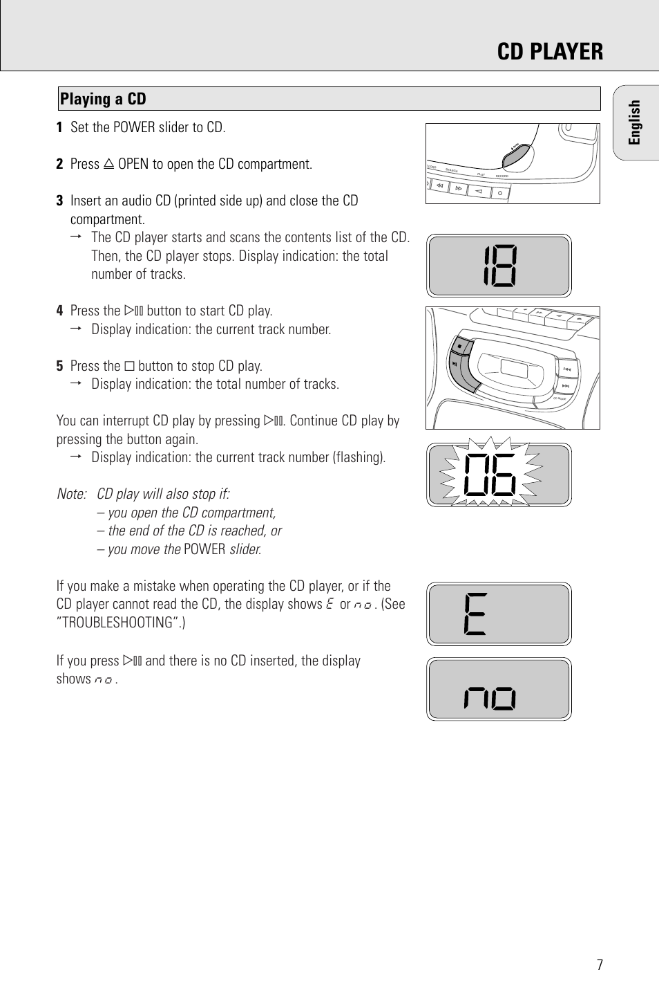 Cd player, Playing a cd, Slider | Power | Philips AZ 1009 User Manual | Page 7 / 116