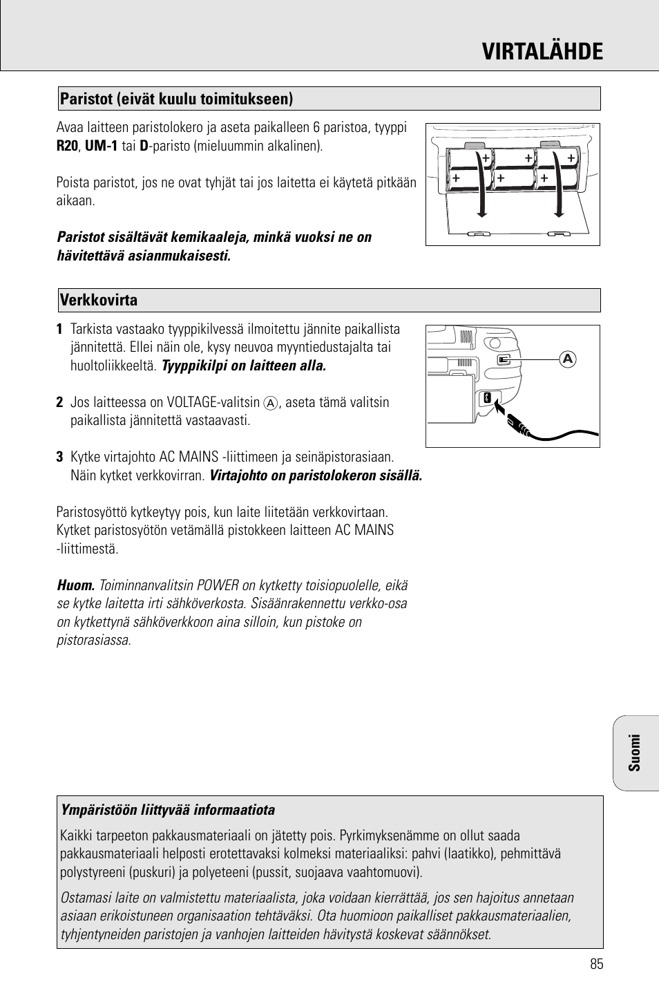 Virtalähde | Philips AZ 1009 User Manual | Page 85 / 116