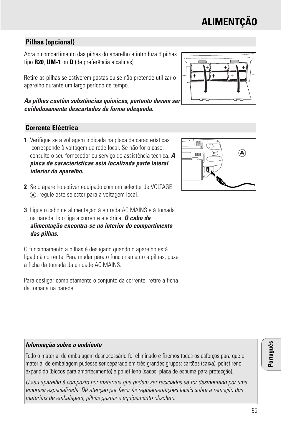 Alimentção | Philips AZ 1009 User Manual | Page 95 / 116