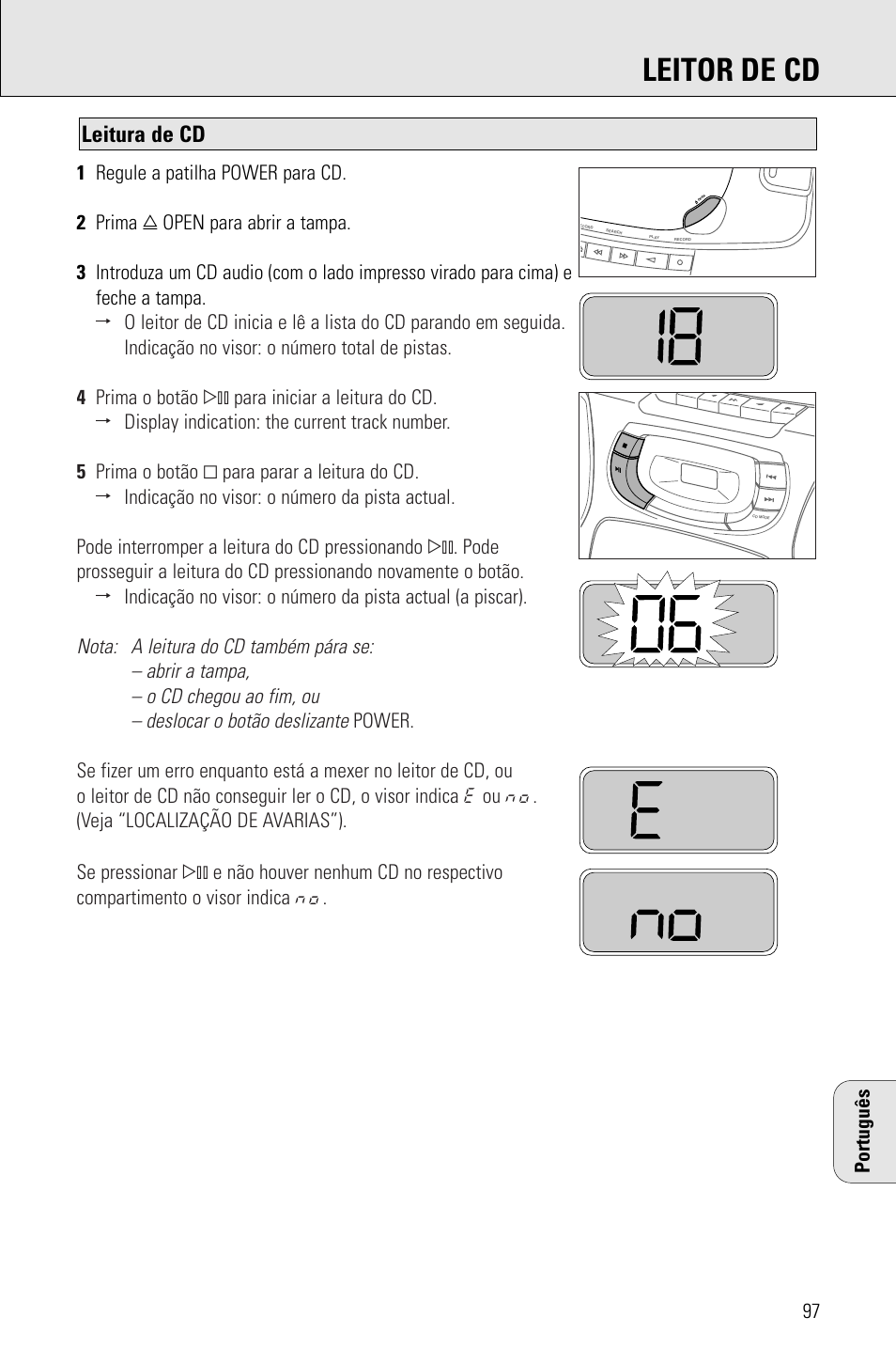 Leitor de cd, Leitura de cd | Philips AZ 1009 User Manual | Page 97 / 116