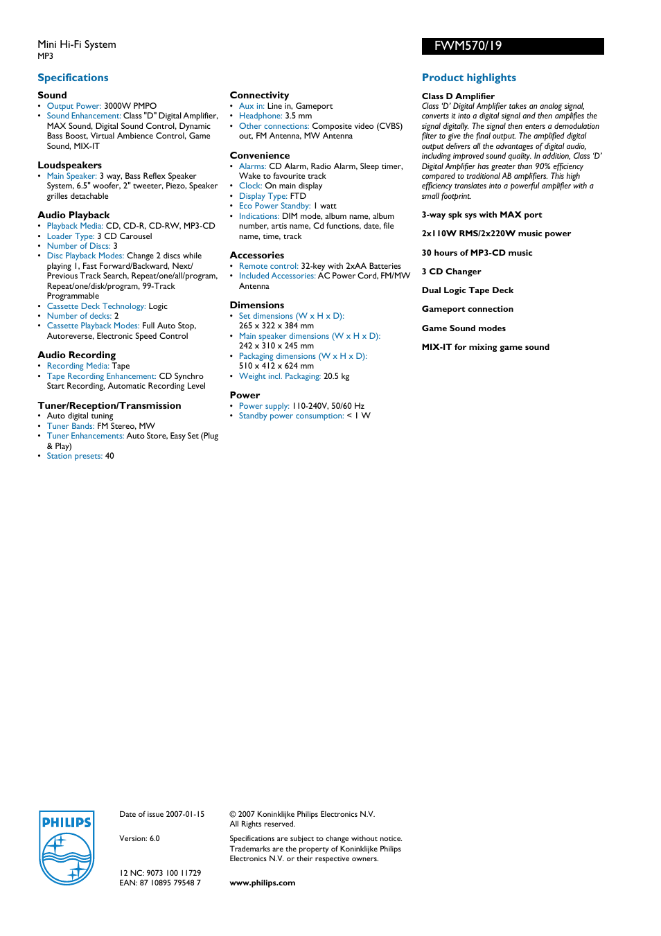 Philips FWM570 User Manual | Page 2 / 2