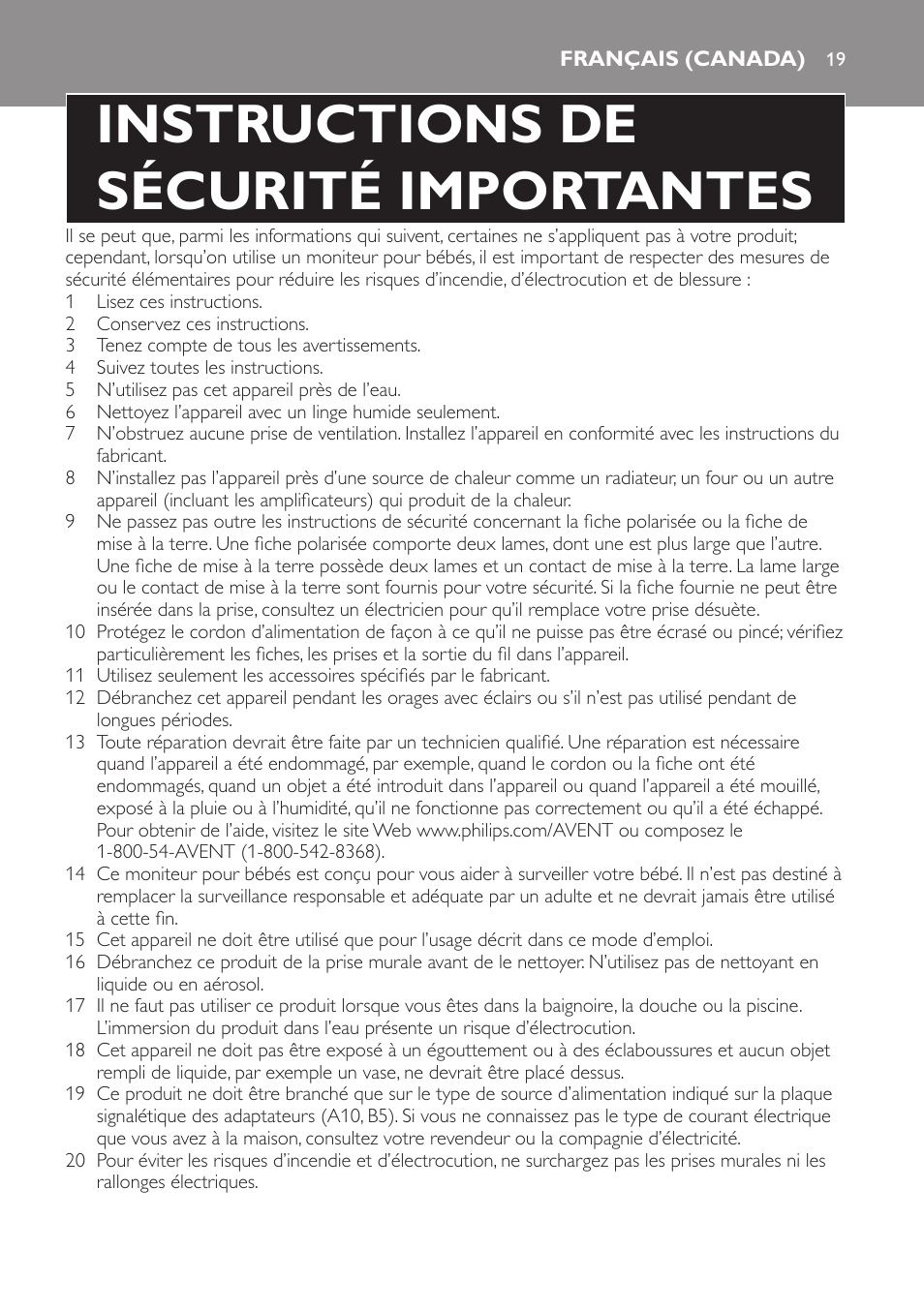 Français (canada), Instructions de sécurité importantes | Philips SCD600 User Manual | Page 19 / 52