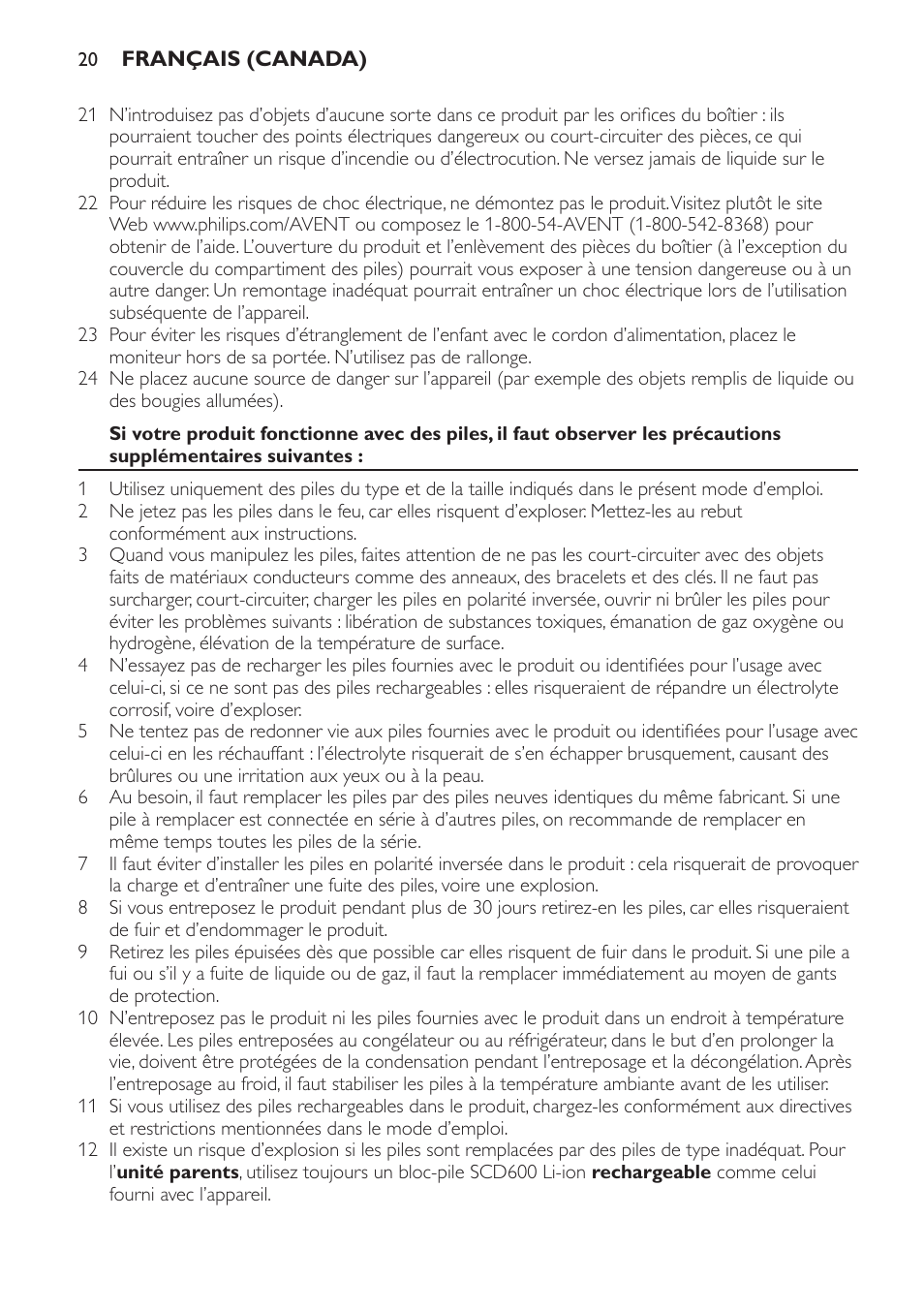 Conservez ces instructions | Philips SCD600 User Manual | Page 20 / 52