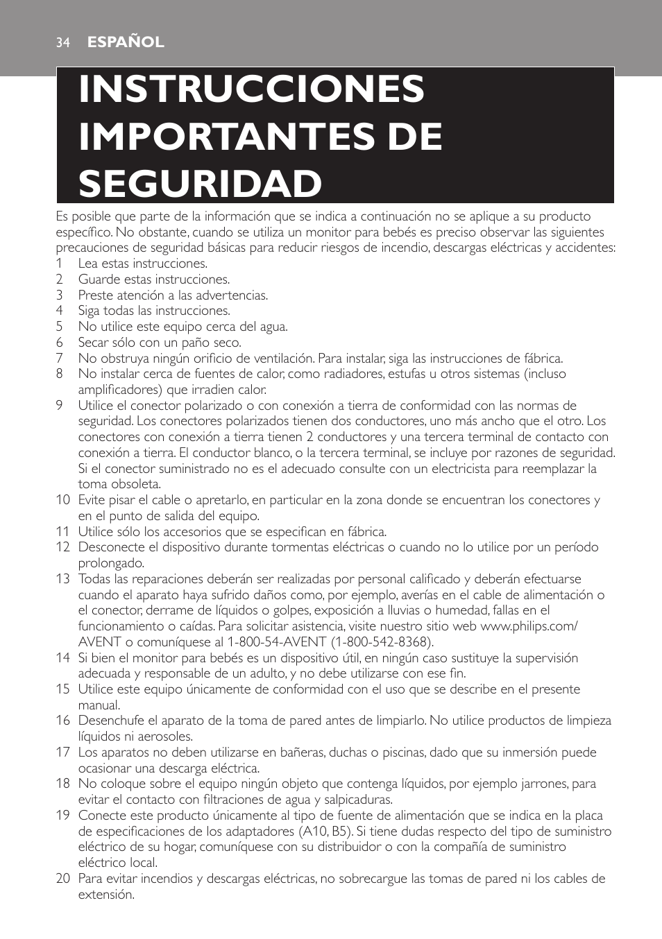 English, Instrucciones importantes de seguridad | Philips SCD600 User Manual | Page 34 / 52