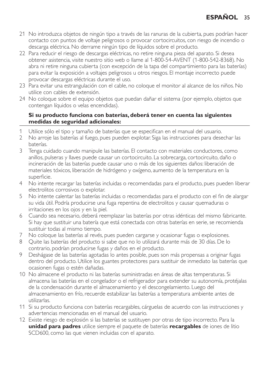 Conserve estas instrucciones | Philips SCD600 User Manual | Page 35 / 52