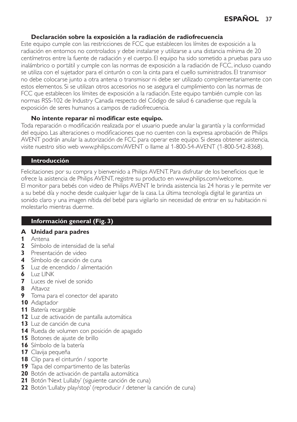 Introducción, Información general (fig. 3) | Philips SCD600 User Manual | Page 37 / 52