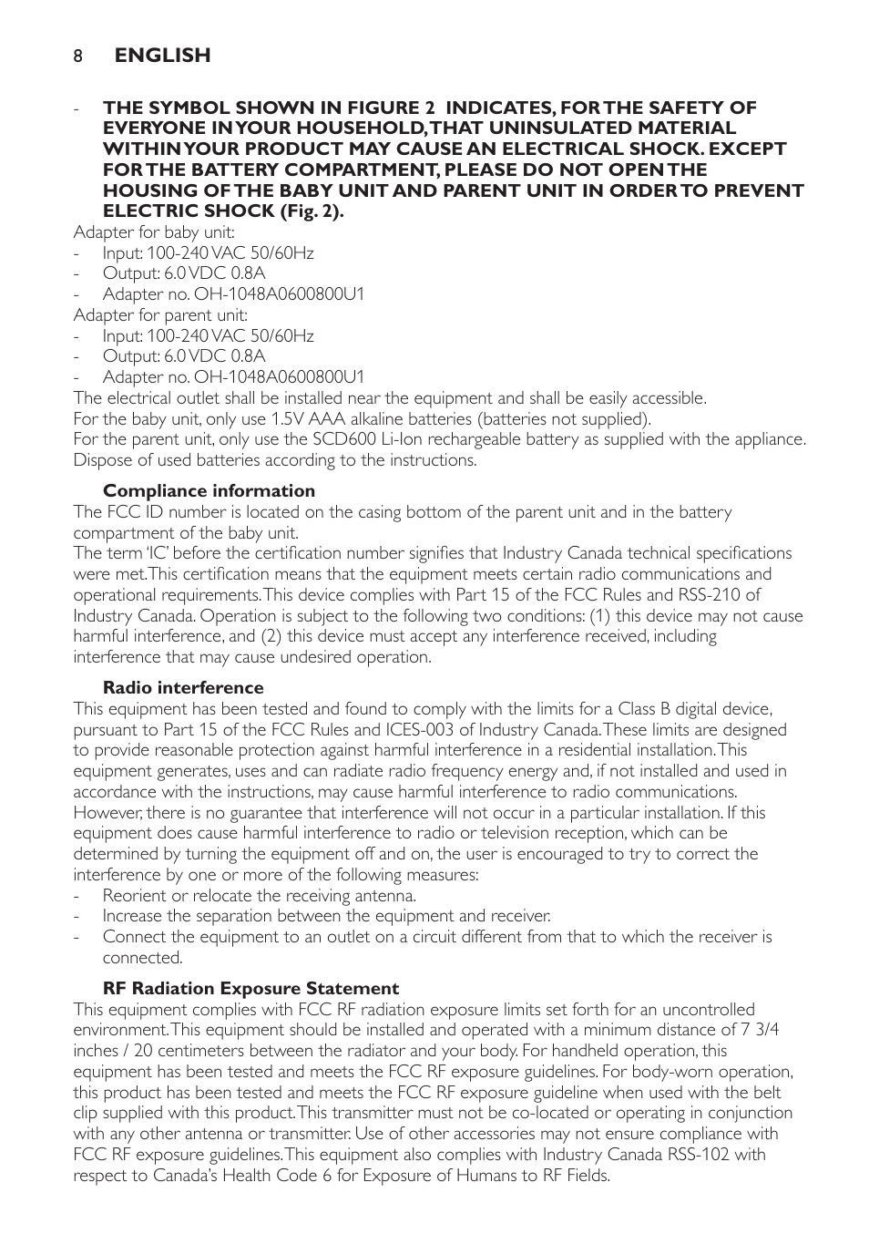 Compliance information, Radio interference, Rf radiation exposure statement | Do not attempt to repair or modify this equipment, Introduction | Philips SCD600 User Manual | Page 8 / 52