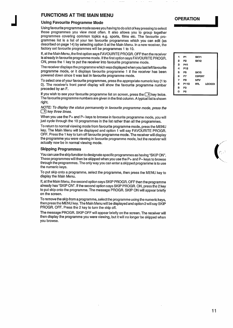 Functions at the main menu, Using favourite programme mode, Skipping programmes | Philips STU811 User Manual | Page 13 / 31