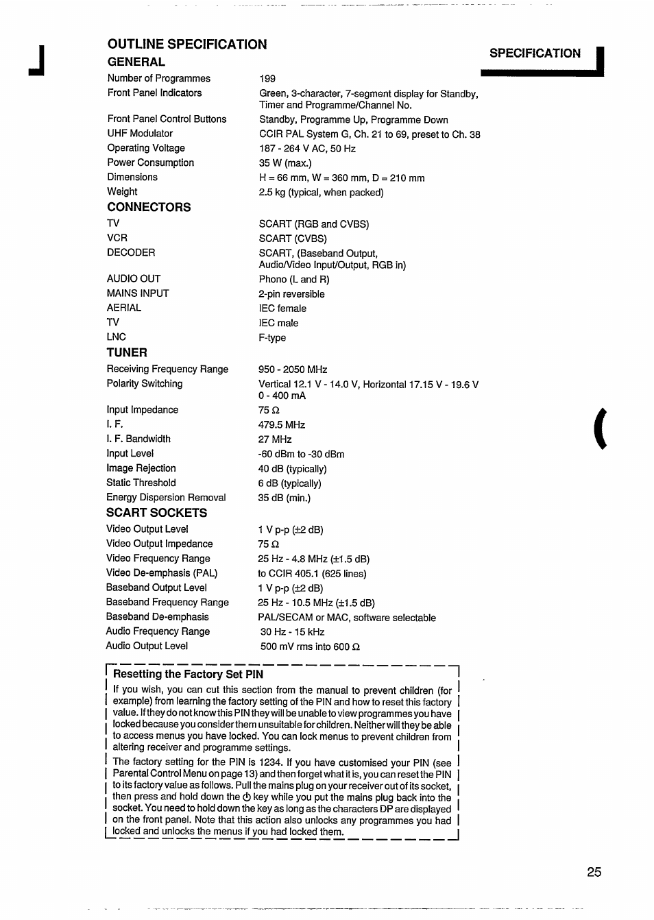 Nplesetting the factory set pin, Resetting the factory set pin | Philips STU811 User Manual | Page 27 / 31