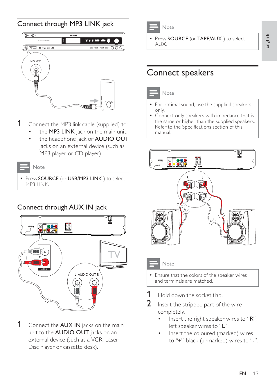 Connect speakers | Philips FWD14 User Manual | Page 12 / 32