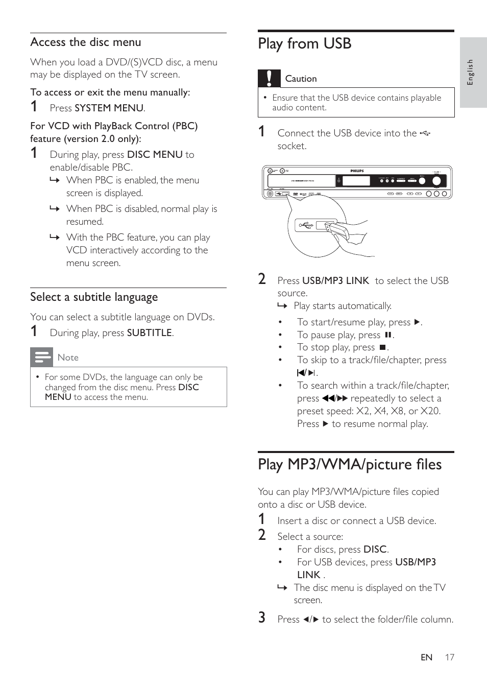 Play from usb, 3od\03:0$slfwxuhàohv | Philips FWD14 User Manual | Page 16 / 32