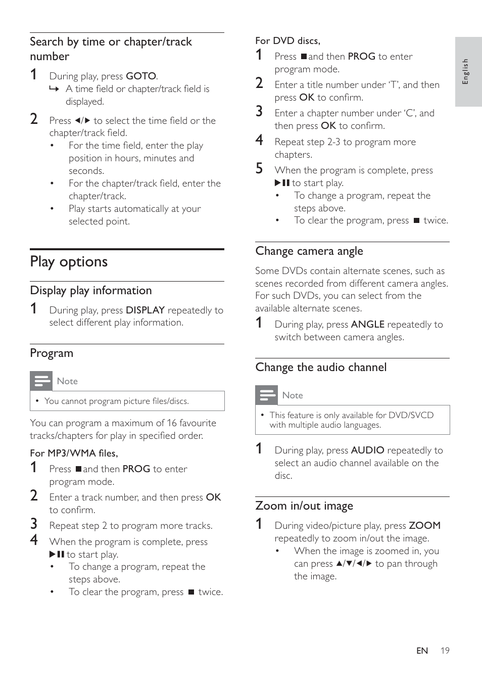 Play options | Philips FWD14 User Manual | Page 18 / 32