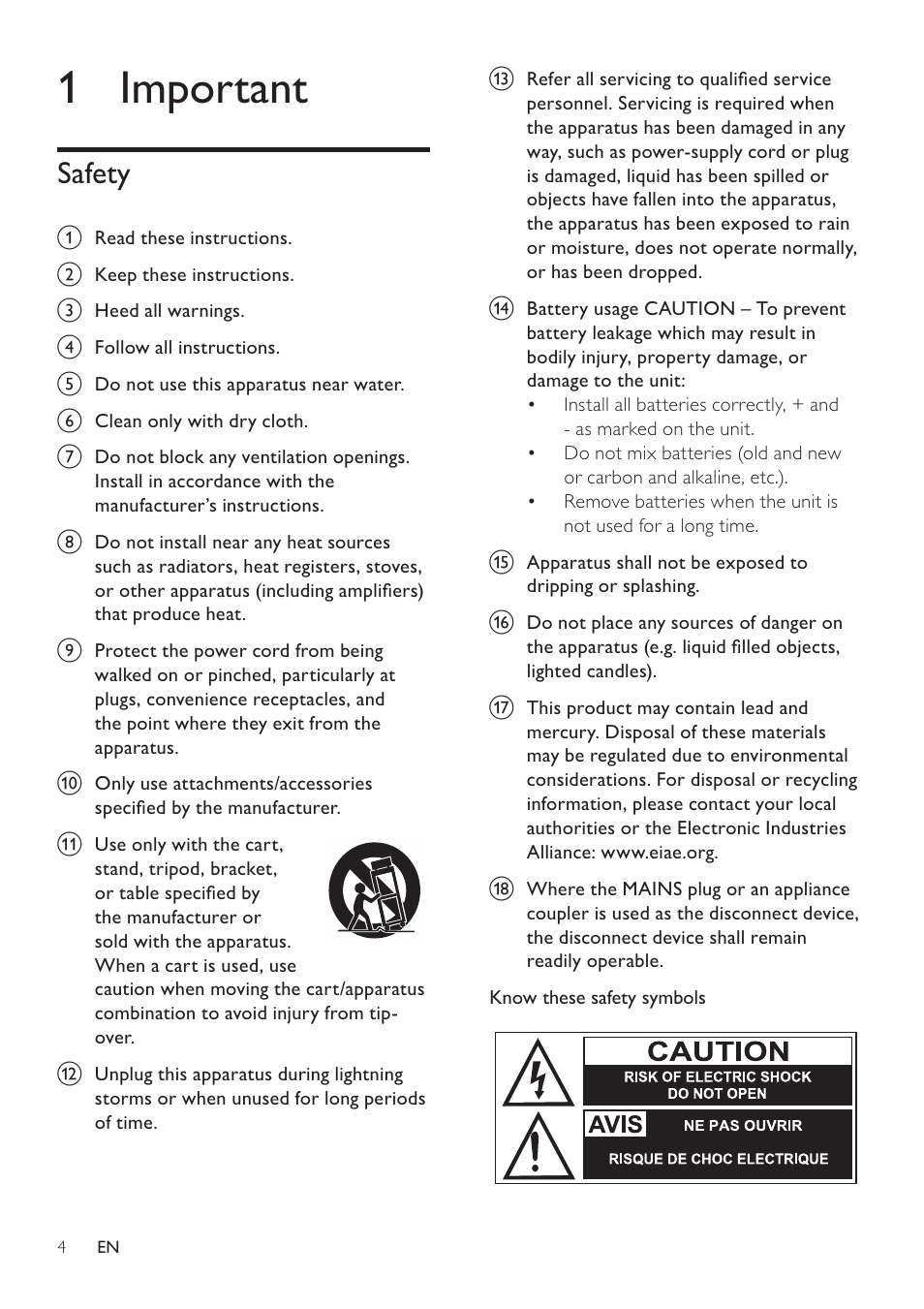 1 important, Safety | Philips FWD14 User Manual | Page 3 / 32