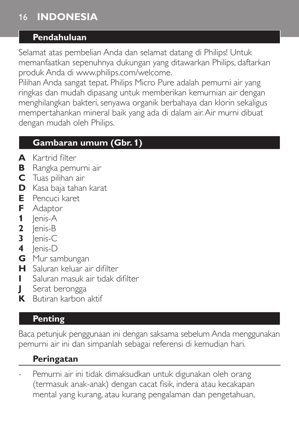 Indonesia, Indonesia 16 | Philips WP3810 User Manual | Page 16 / 84