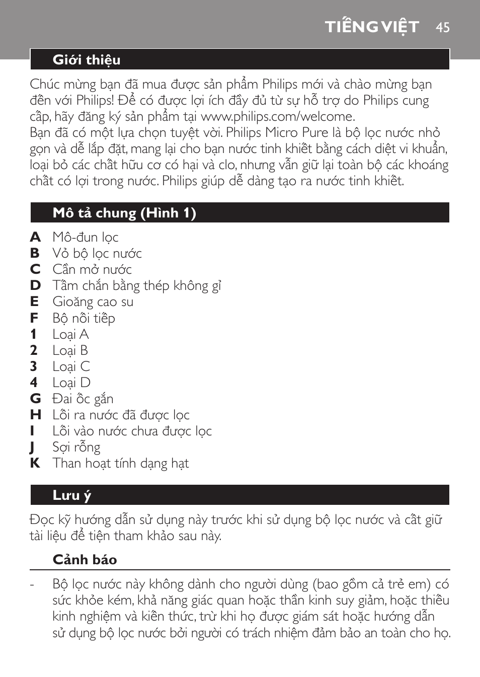 Tiếng việt 45 | Philips WP3810 User Manual | Page 45 / 84