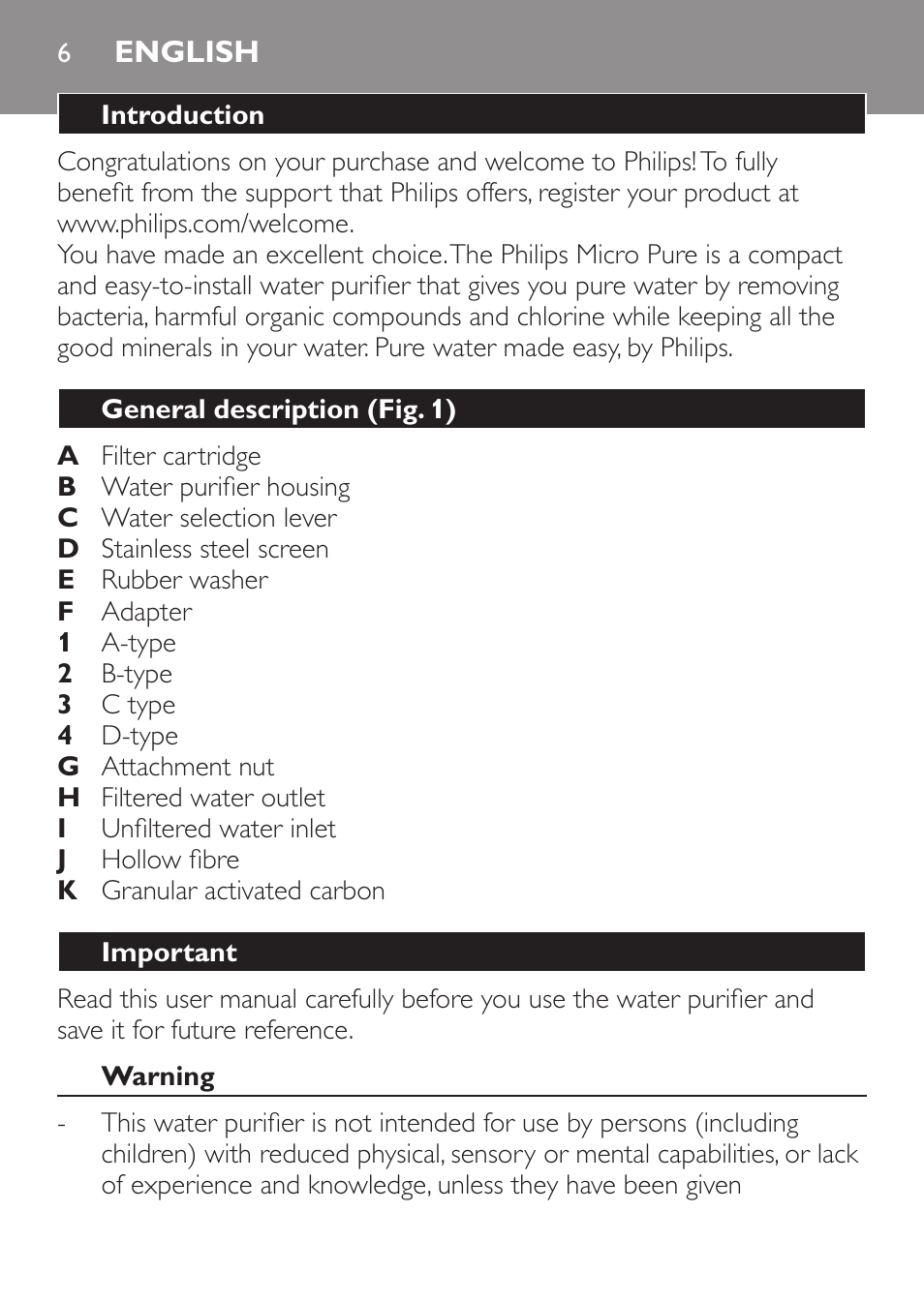 English, English 6 | Philips WP3810 User Manual | Page 6 / 84