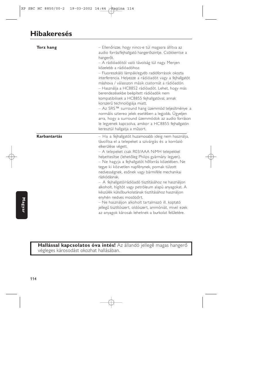 Hibakeresés | Philips HC8850 User Manual | Page 114 / 135