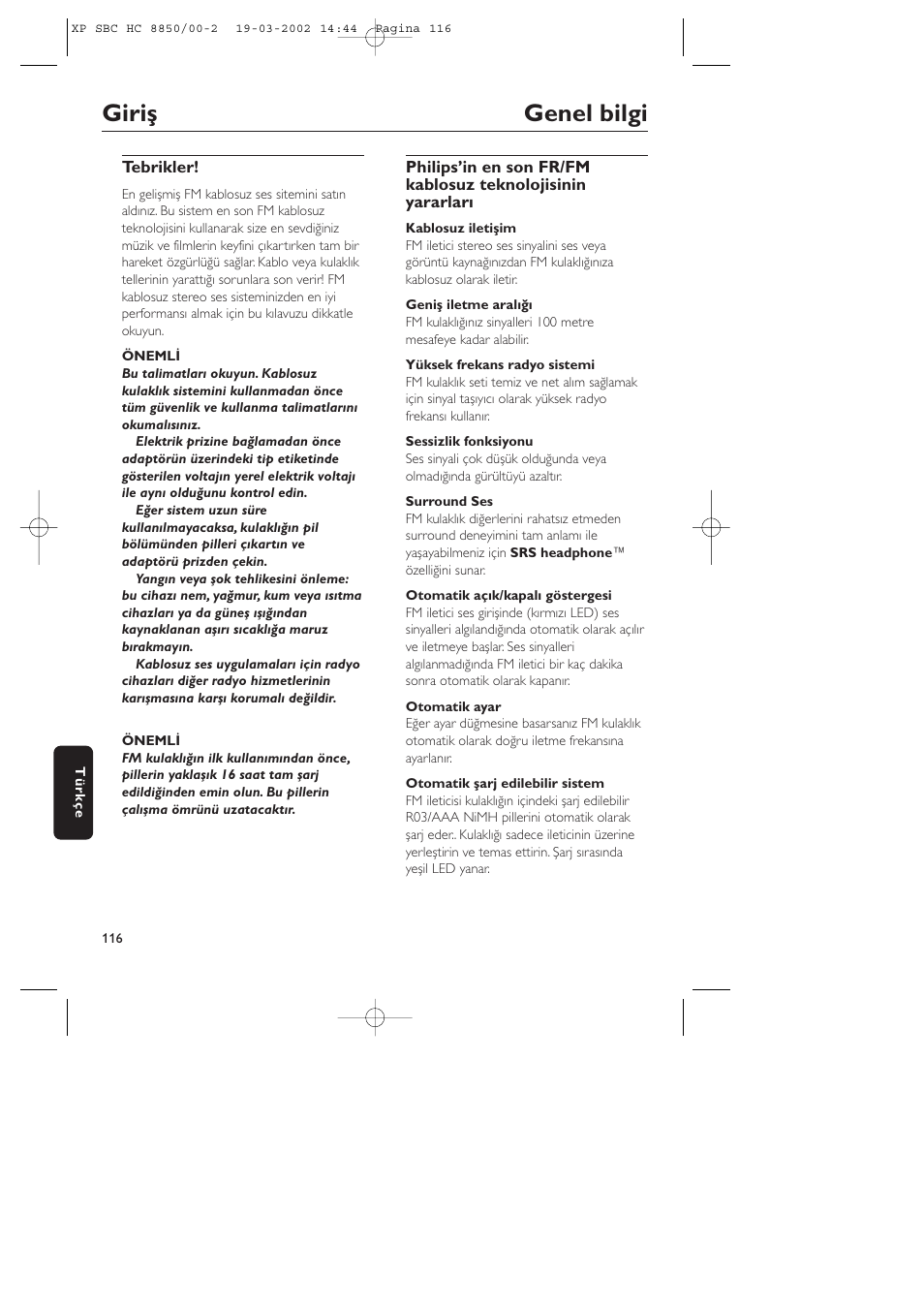 Giriş genel bilgi | Philips HC8850 User Manual | Page 116 / 135