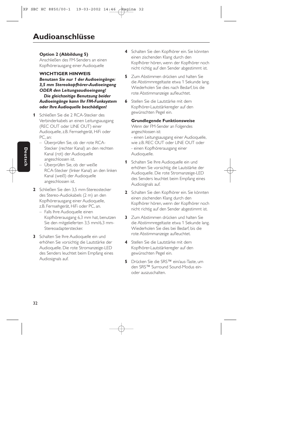 Audioanschlüsse | Philips HC8850 User Manual | Page 32 / 135