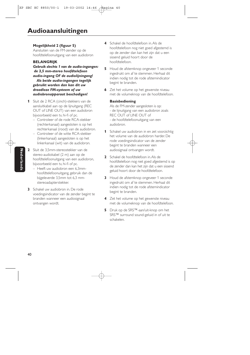 Audioaansluitingen | Philips HC8850 User Manual | Page 40 / 135