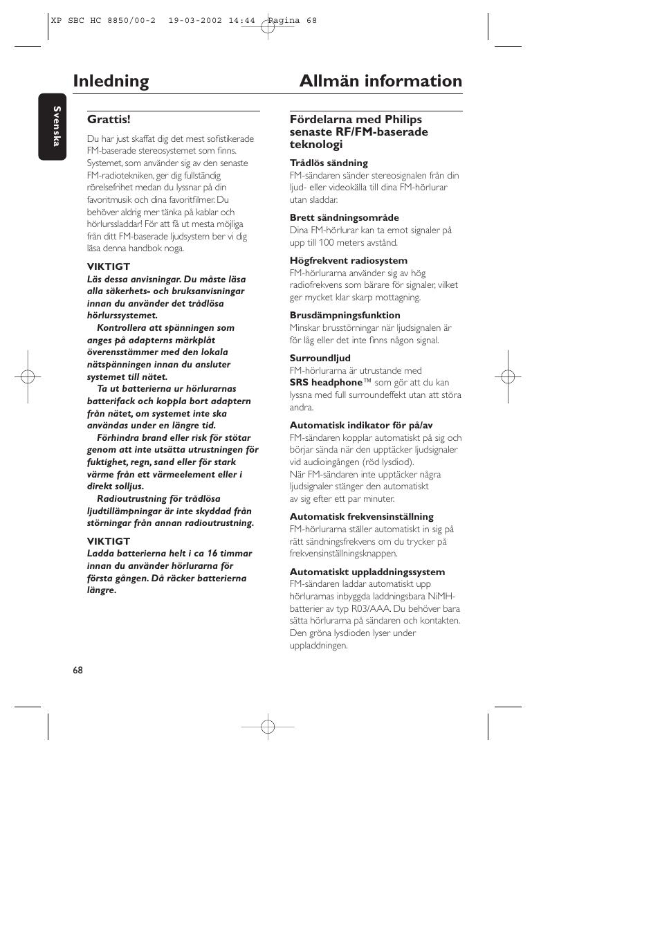 Inledning allmän information | Philips HC8850 User Manual | Page 68 / 135