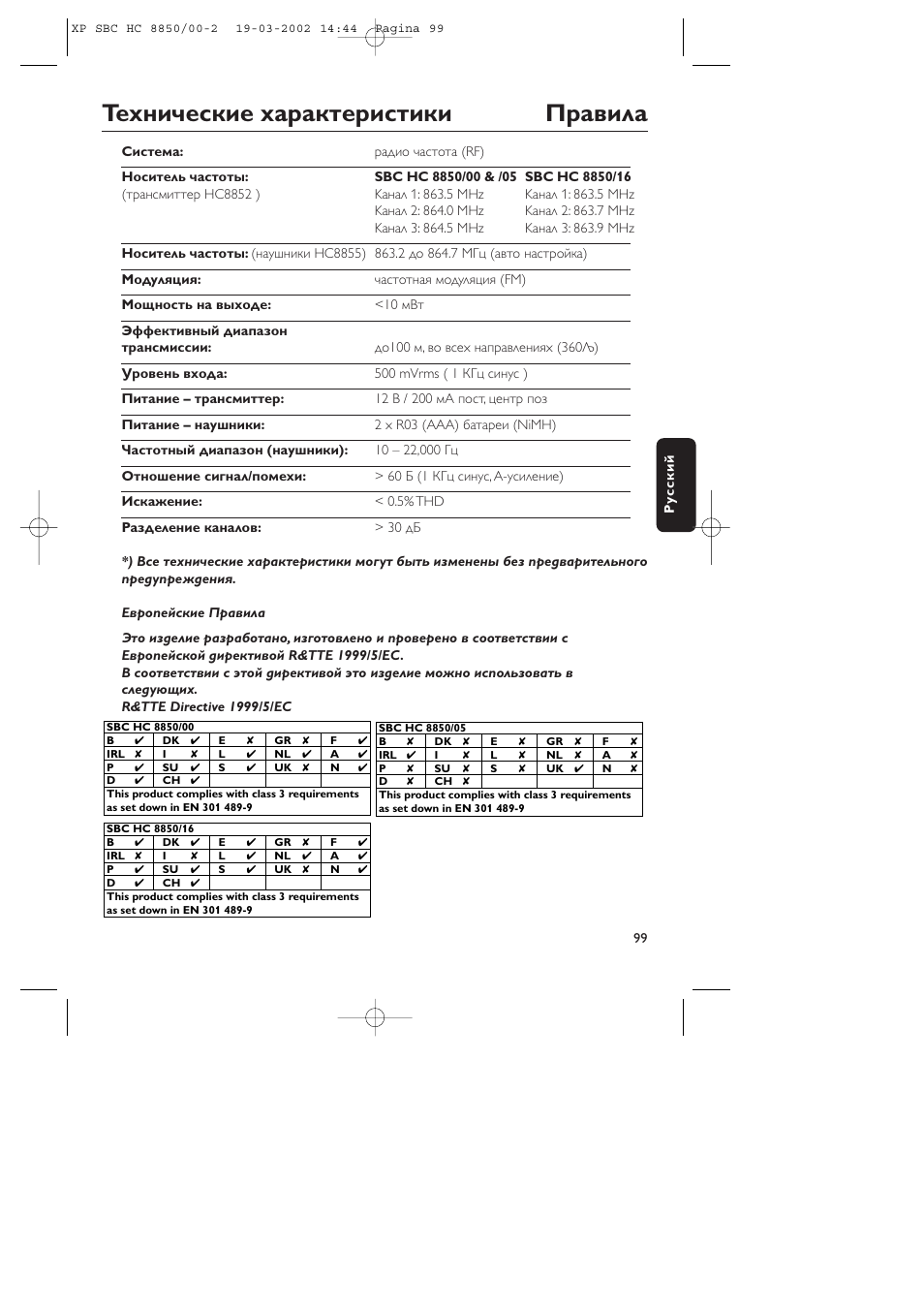 Теxнические xаpактеpистики пpавила | Philips HC8850 User Manual | Page 99 / 135