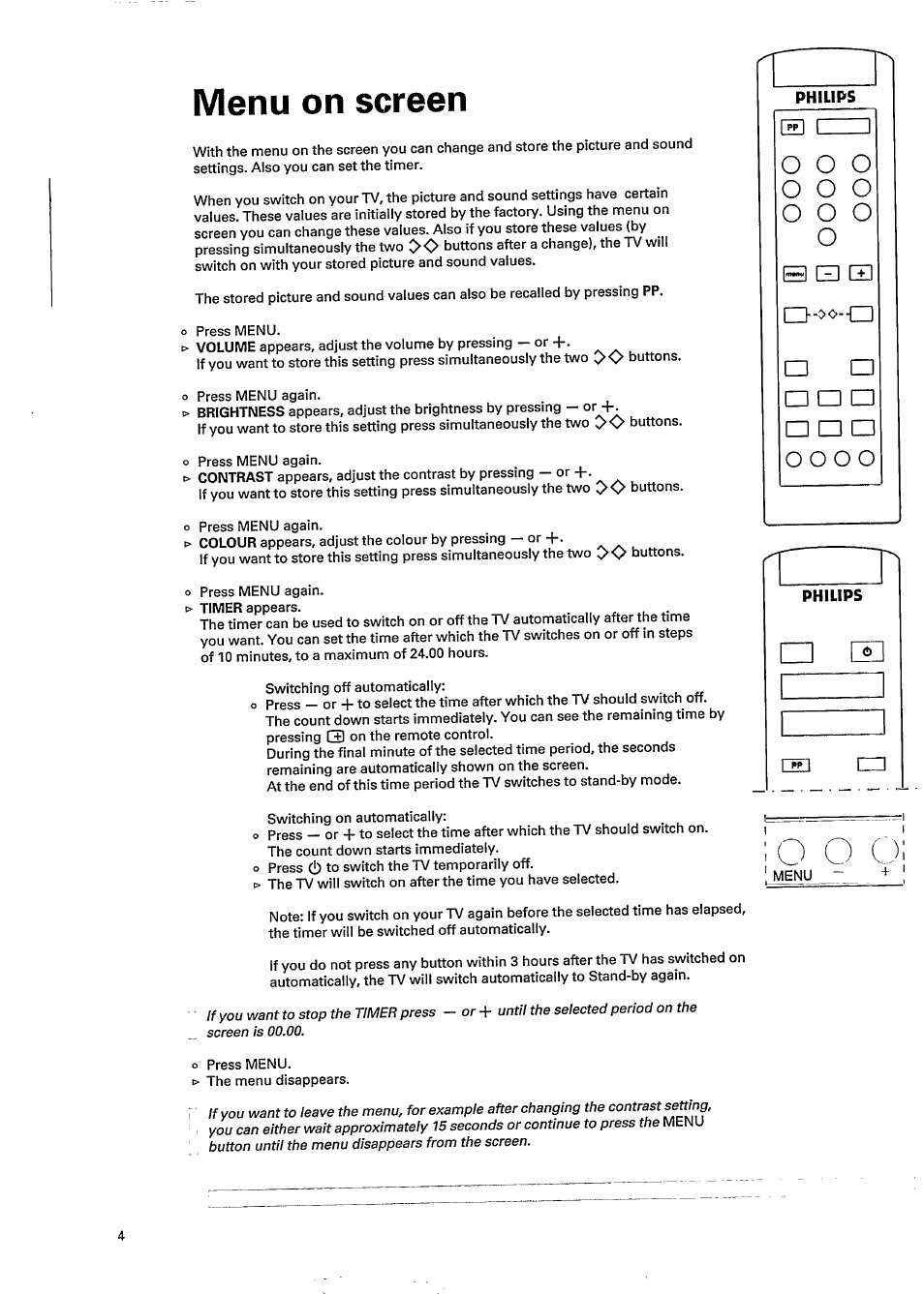 Menu on screen, O o o, O o o o | Philips 17AA3547 User Manual | Page 6 / 12