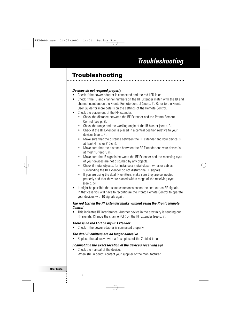 Troubleshooting | Philips RFX600099 User Manual | Page 7 / 8