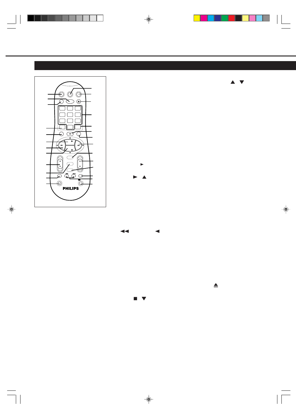 Escription, Ontrols, Remote control | 10 exit/status button, 11 skip search button, 12 smartpicture button, 13 tv button, 14 vcr button, 15 eject 0 button, 1 cbl/dbs button | Philips VR499/75 User Manual | Page 3 / 20