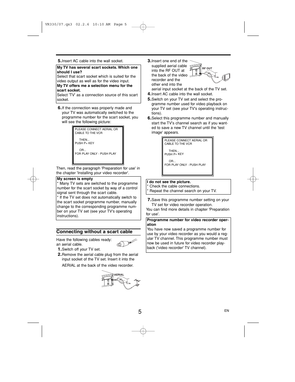 Connecting without a scart cable | Philips P406TAT User Manual | Page 5 / 21