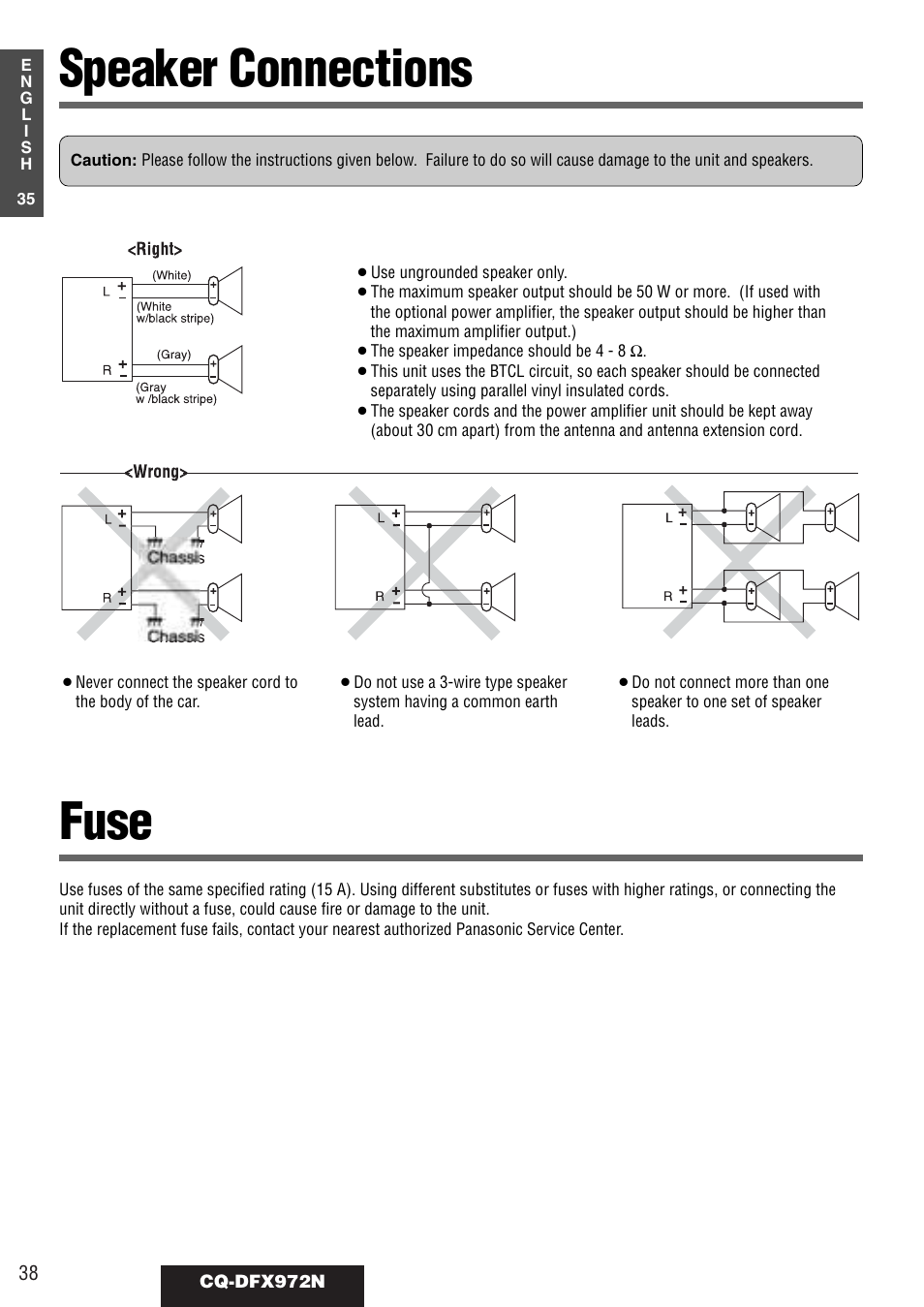 Speaker connections fuse | Philips CQ-DFX972N User Manual | Page 38 / 46