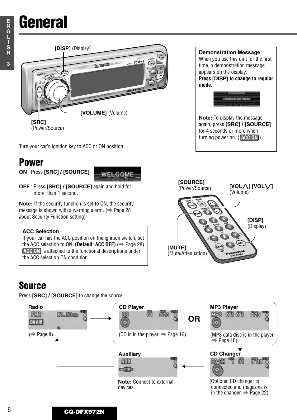 General, Power, Source | Cq-dfx972n | Philips CQ-DFX972N User Manual | Page 6 / 46