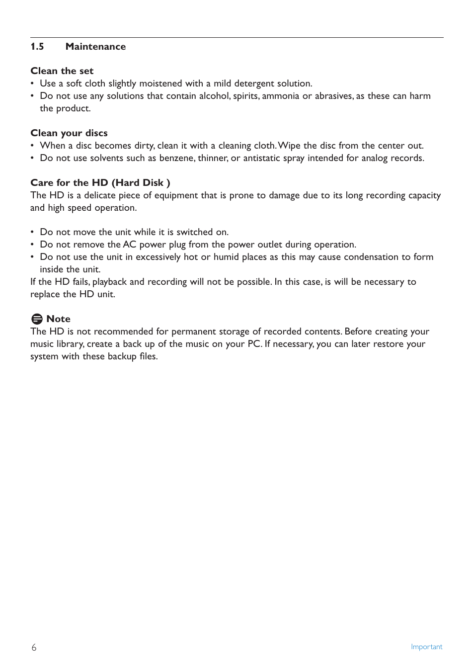 5 maintenance, Maintenance | Philips STREAMIUN WACS7500 User Manual | Page 10 / 127