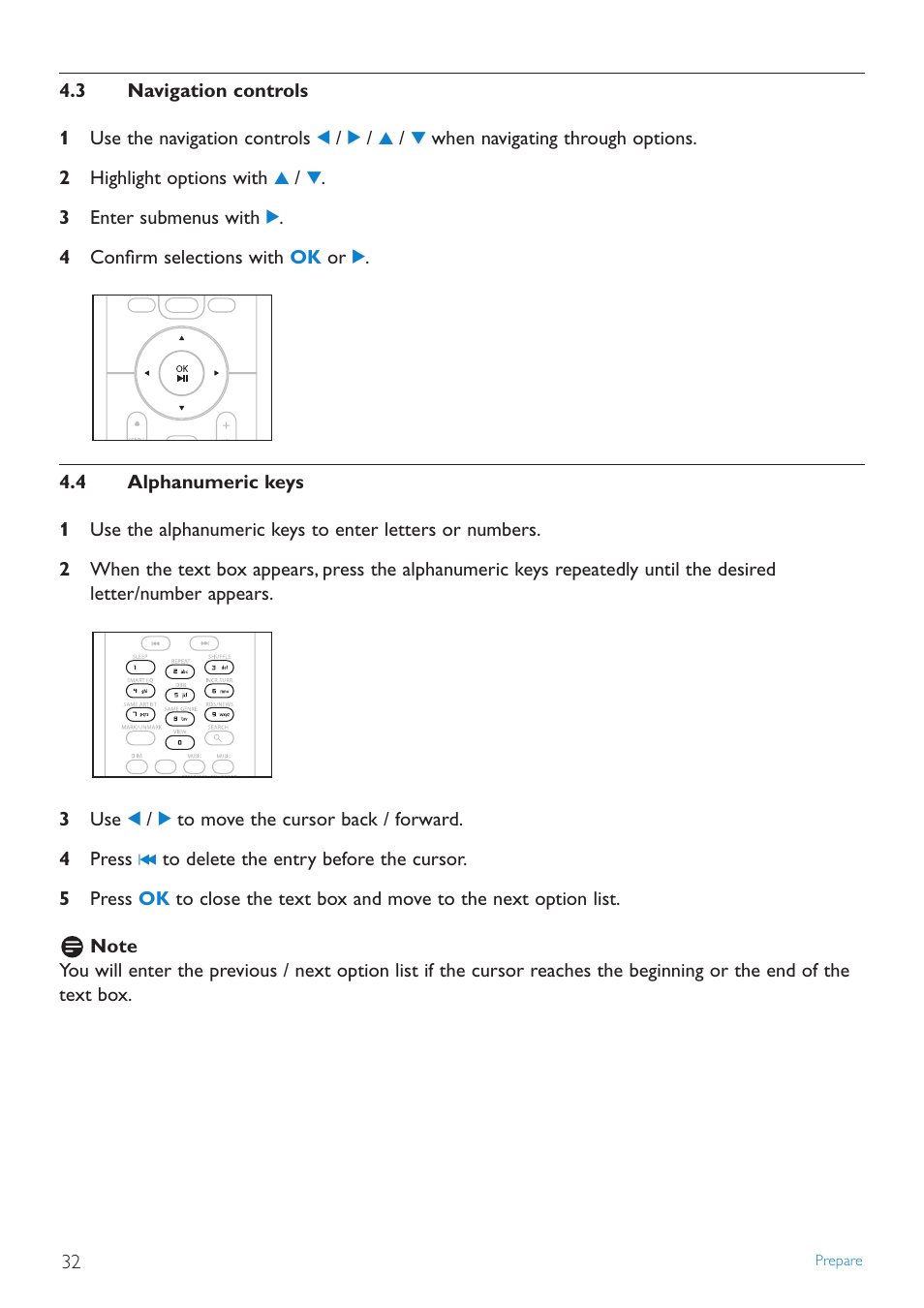 3 navigation controls, 4 alphanumeric keys, Navigation controls | Alphanumeric keys | Philips STREAMIUN WACS7500 User Manual | Page 36 / 127