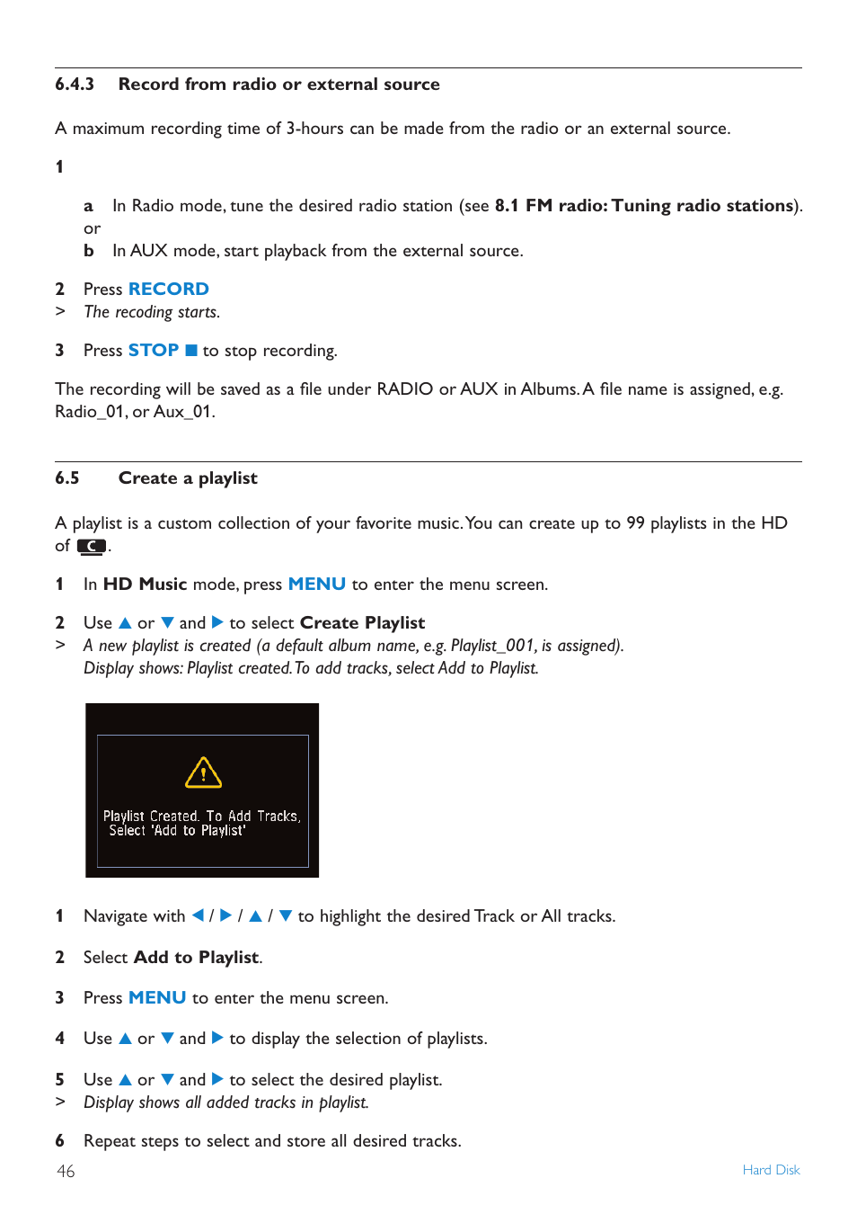 3 record from radio or e, 5 create a playlist, Record from radio or external source | Create a playlist | Philips STREAMIUN WACS7500 User Manual | Page 50 / 127