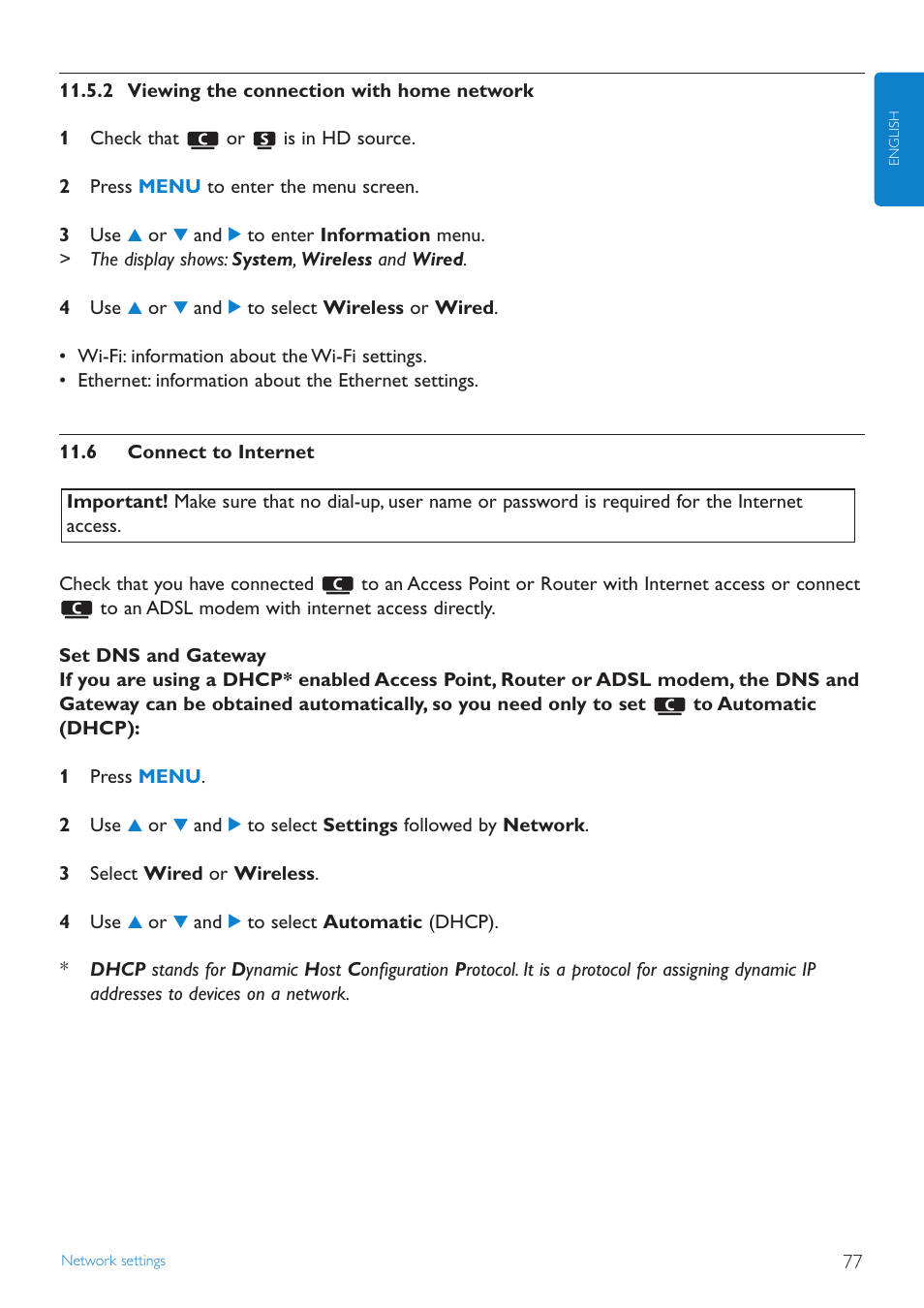 2 viewing the connectio, 6 connect to internet, 2 viewing the connection with home | Network, Connect to internet | Philips STREAMIUN WACS7500 User Manual | Page 81 / 127