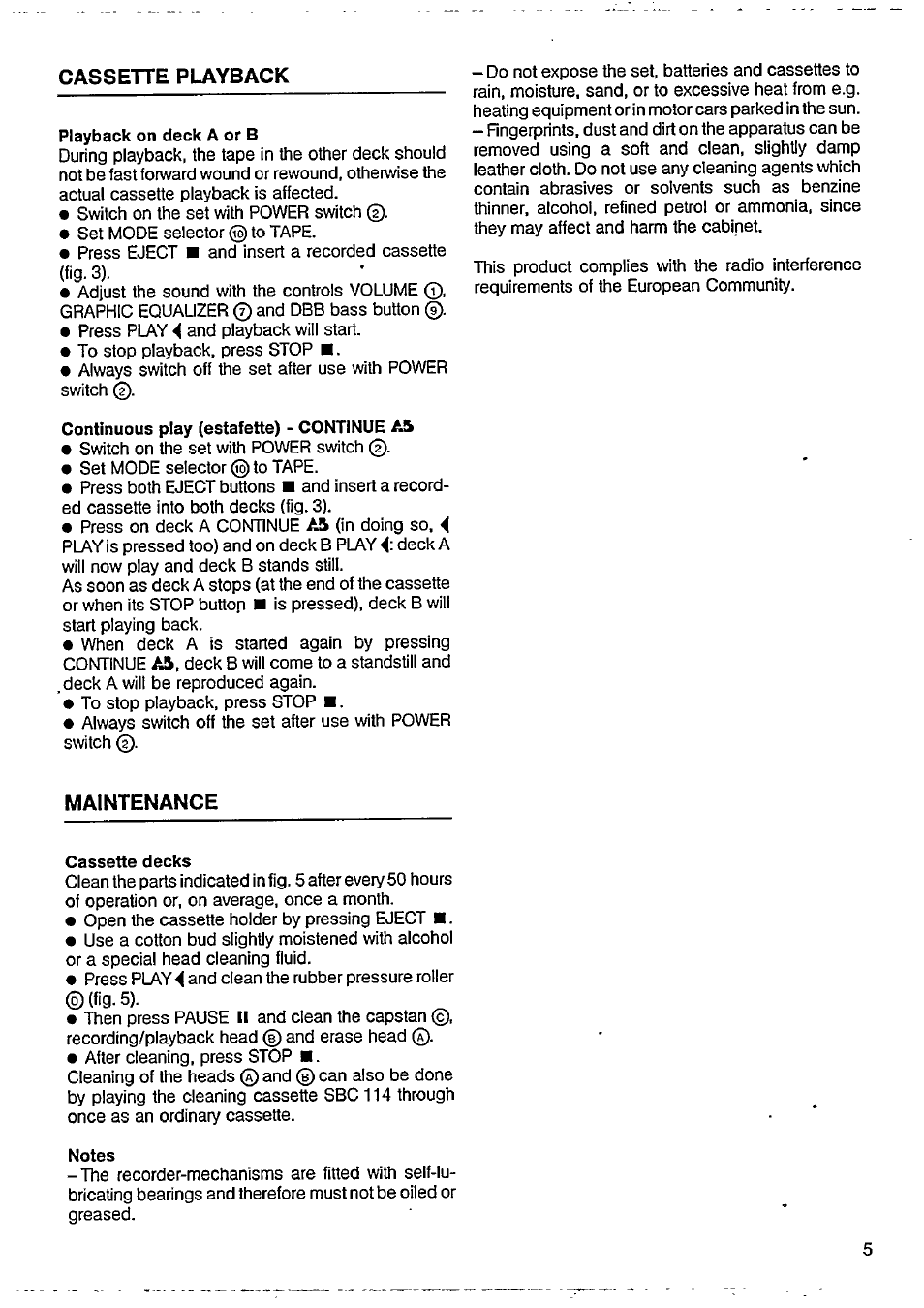 Cassette playback, Maintenance | Philips AW 7590 User Manual | Page 5 / 9